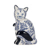 8’’ Traditional Sitting Cat Sculpturette | Blue White Chinoiserie Design SBH-18480-01