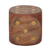 Decorative Large Wooden Dice Die | 4x4" | Antique Brown Wood | Metal Inlay