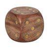 Decorative Large Wooden Dice Die | 4x4" | Antique Brown Wood | Metal Inlay