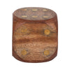 Decorative Large Wooden Dice Die | 4x4" | Antique Brown Wood | Metal Inlay