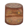 Decorative Large Wooden Dice Die | 4x4" | Antique Brown Wood | Metal Inlay