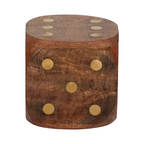 5x5 Wooden Dice Die with 6-Sided Brass Inlay Dots | Antique Brown Wood