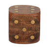 5x5 Wooden Dice Die with 6-Sided Brass Inlay Dots | Antique Brown Wood