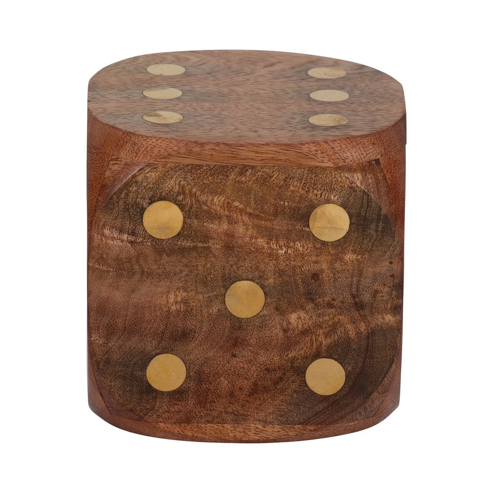 5x5 Wooden Dice Die with 6-Sided Brass Inlay Dots | Antique Brown Wood