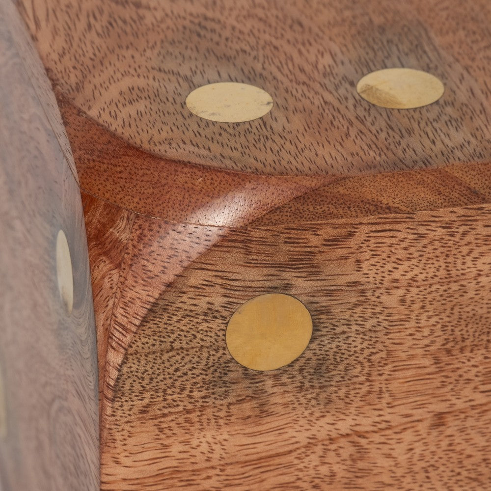 5x5 Wooden Dice Die with 6-Sided Brass Inlay Dots | Antique Brown Wood