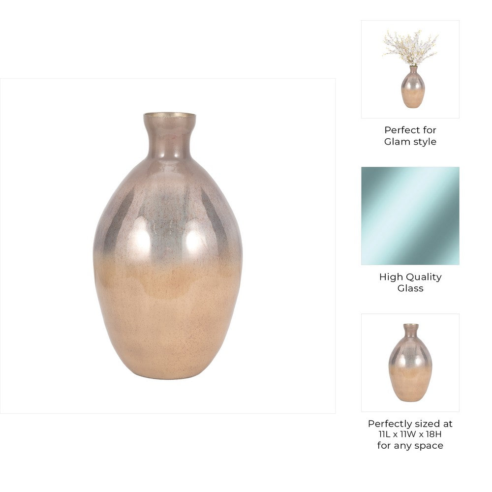 Decorative Accent Bulb Vase | Textured Glass | 18" Champagne Gold