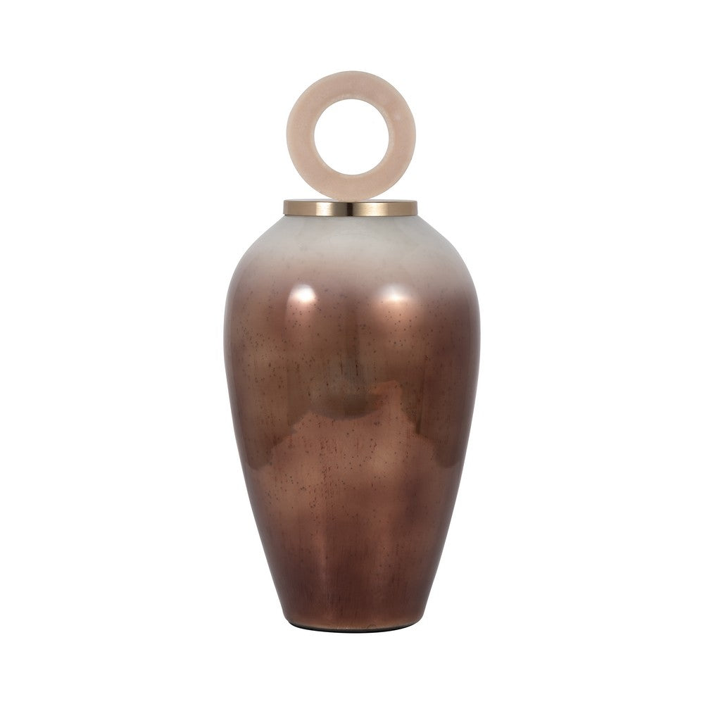 Abstract Decorative Vase with Ring Accent Lid | 22" Copper Glass