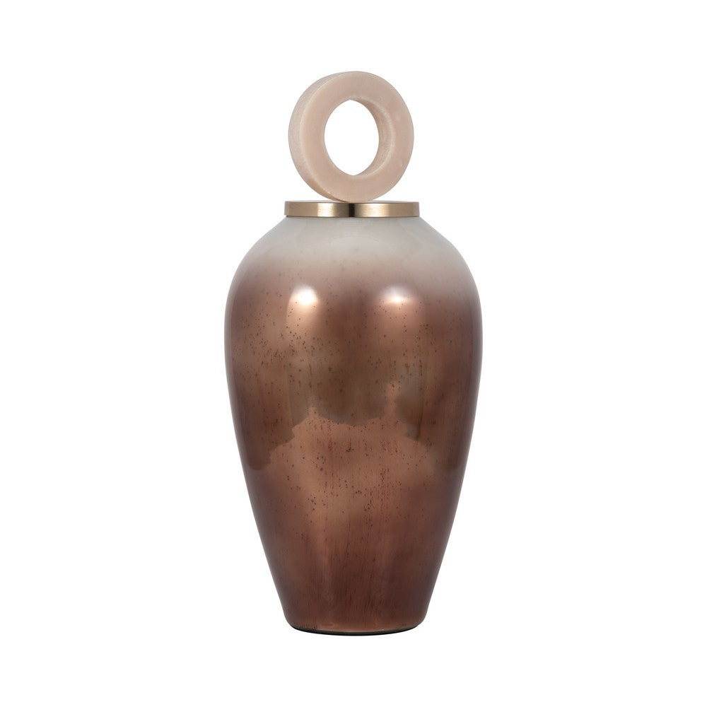 Abstract Decorative Vase with Ring Accent Lid | 22" Copper Glass