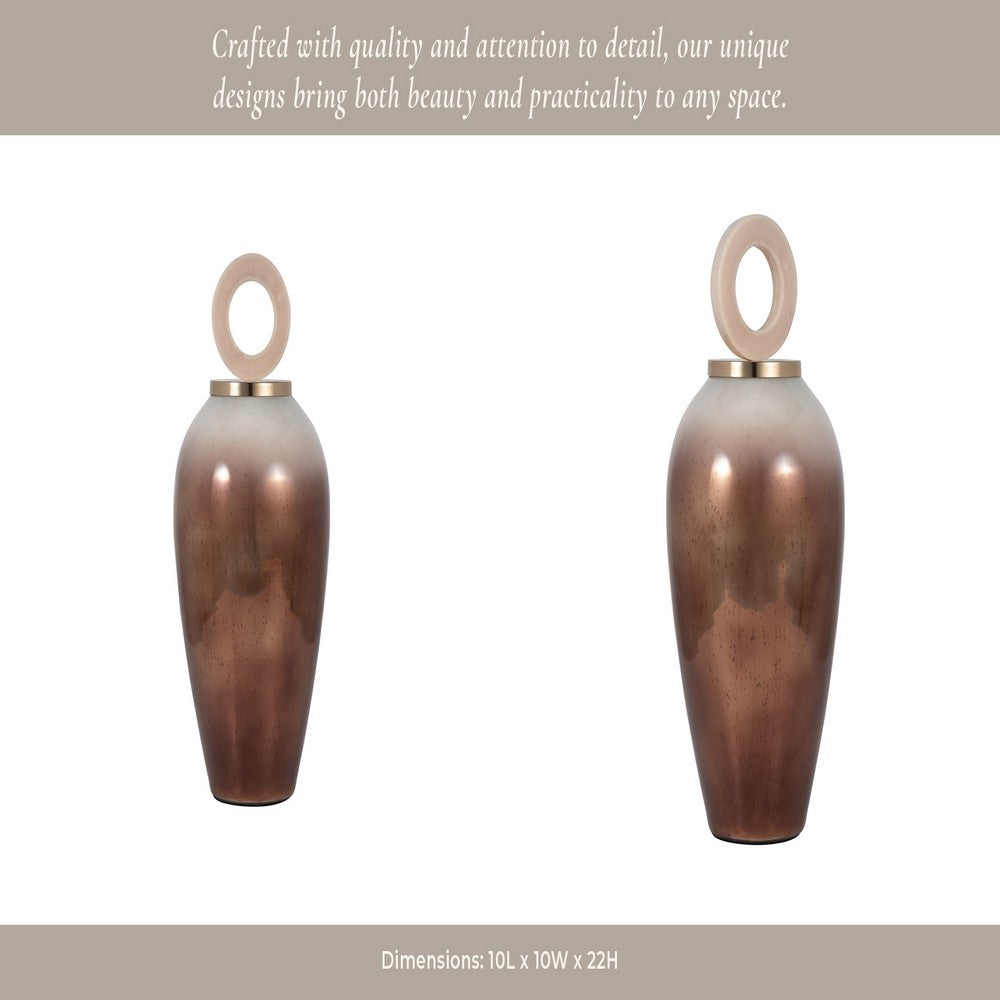 Abstract Decorative Vase with Ring Accent Lid | 22" Copper Glass