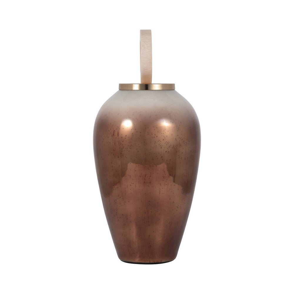Abstract Decorative Vase with Ring Accent Lid | 22" Copper Glass