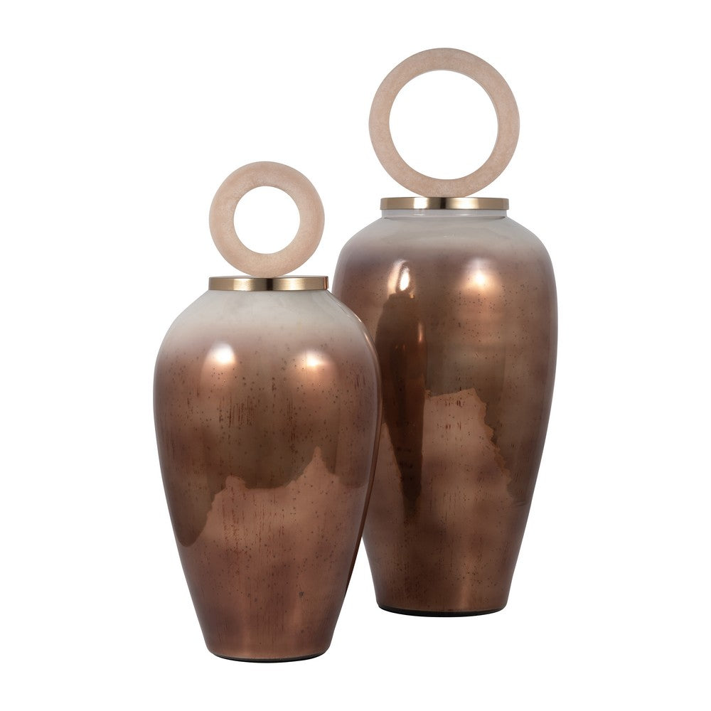 Abstract Decorative Vase with Ring Accent Lid | 22" Copper Glass