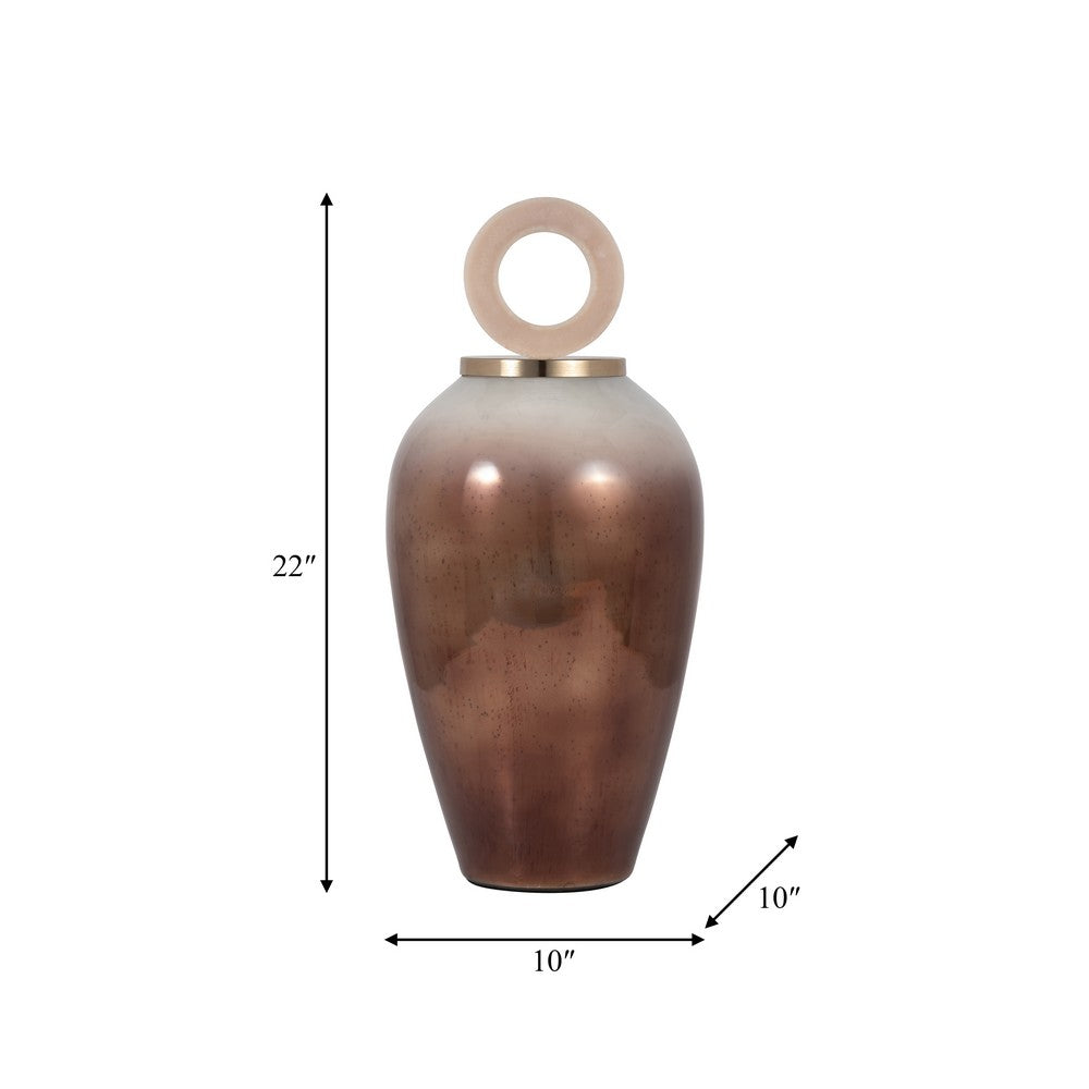 Abstract Decorative Vase with Ring Accent Lid | 22" Copper Glass