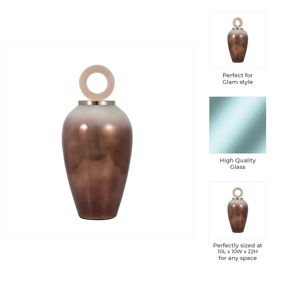 Abstract Decorative Vase with Ring Accent Lid | 22" Copper Glass