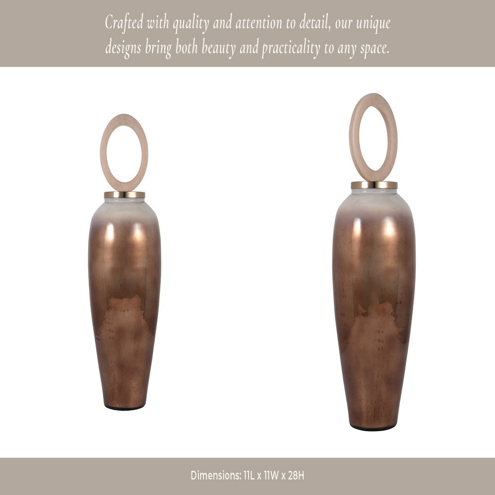 Decorative Vase w Resin Topper | Ombre Copper Tone Glass Body | 28"