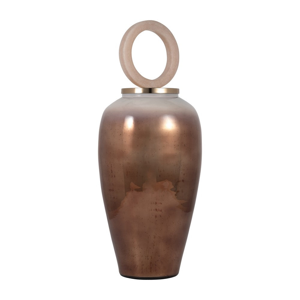 Decorative Vase w Resin Topper | Ombre Copper Tone Glass Body | 28"
