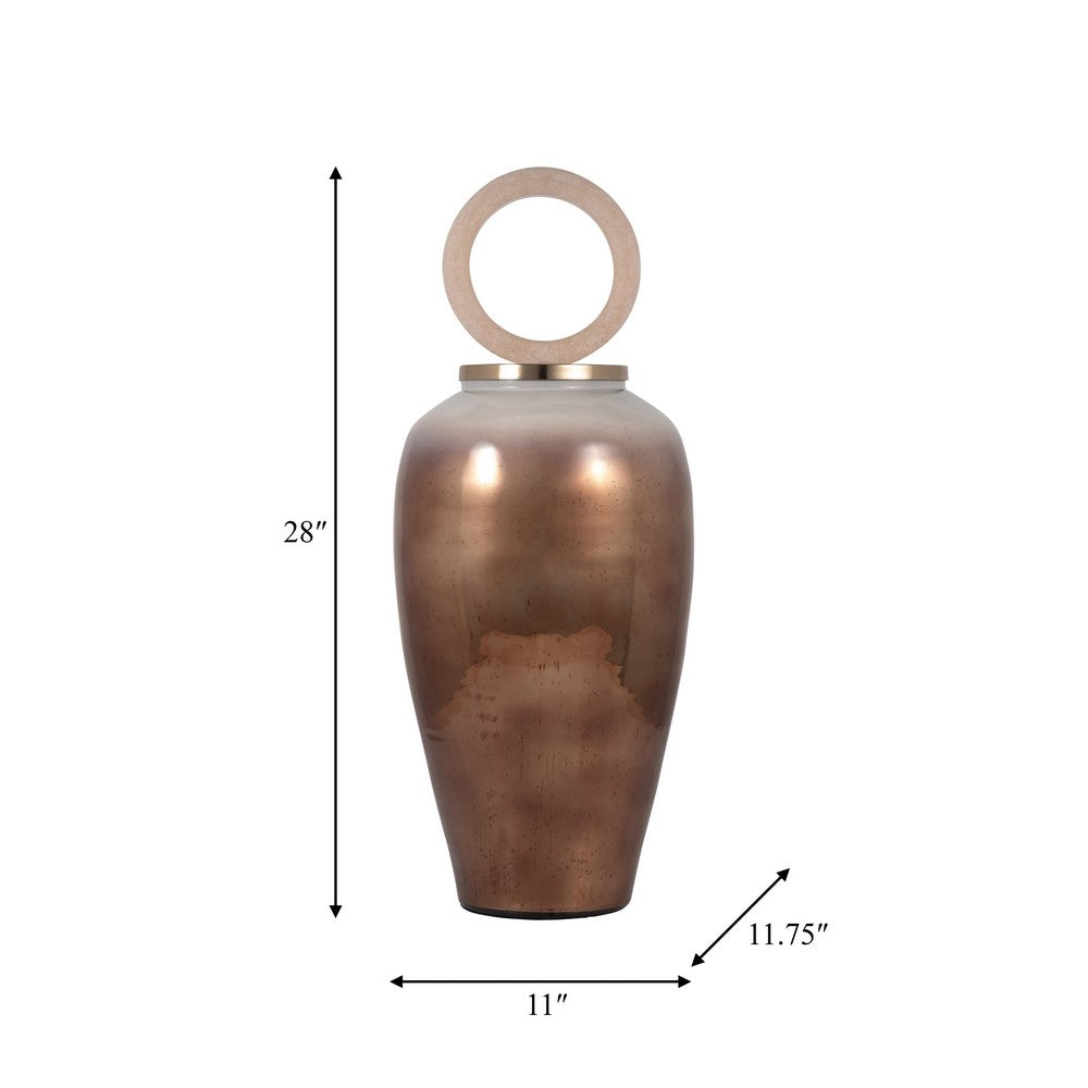 Decorative Vase w Resin Topper | Ombre Copper Tone Glass Body | 28"