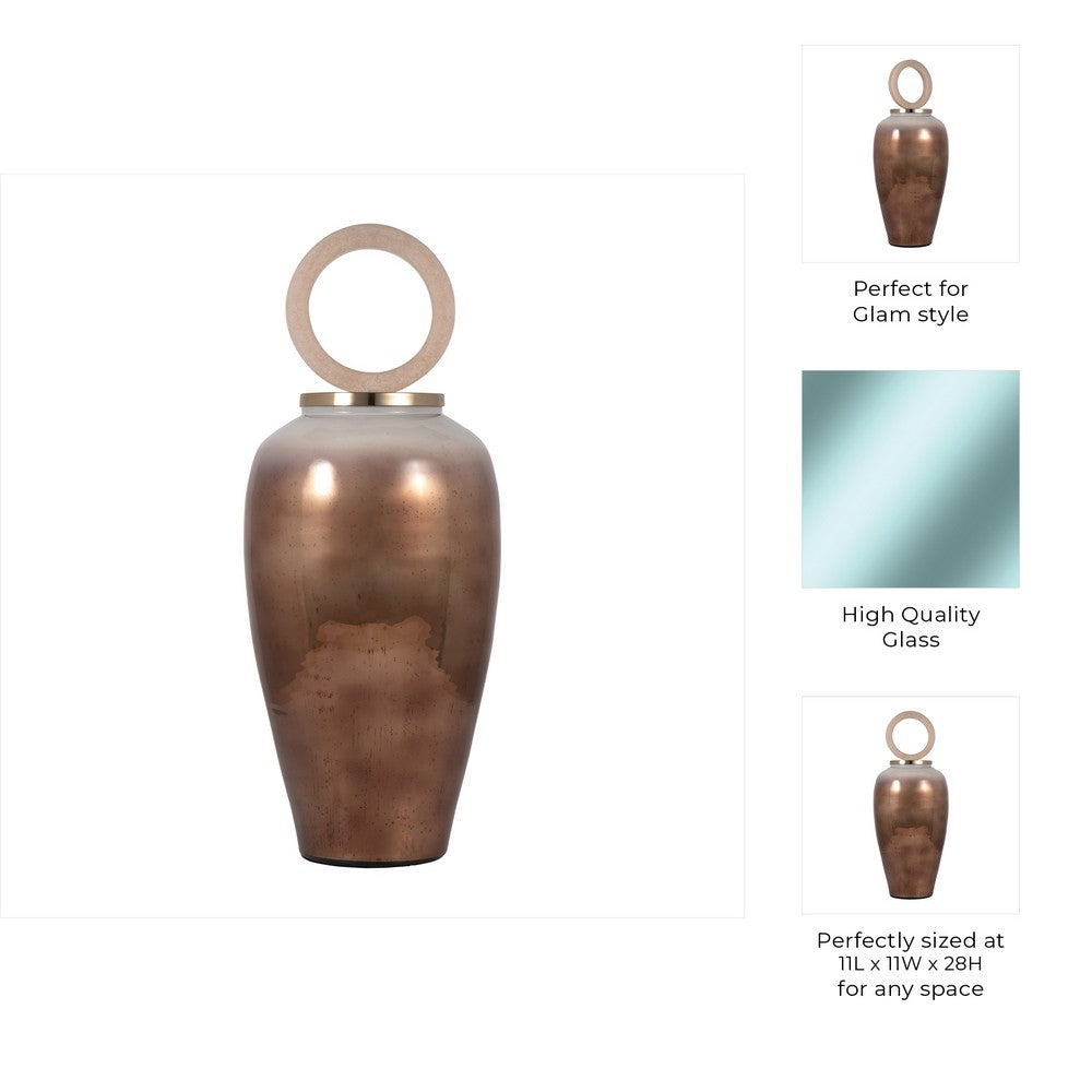 Decorative Vase w Resin Topper | Ombre Copper Tone Glass Body | 28"