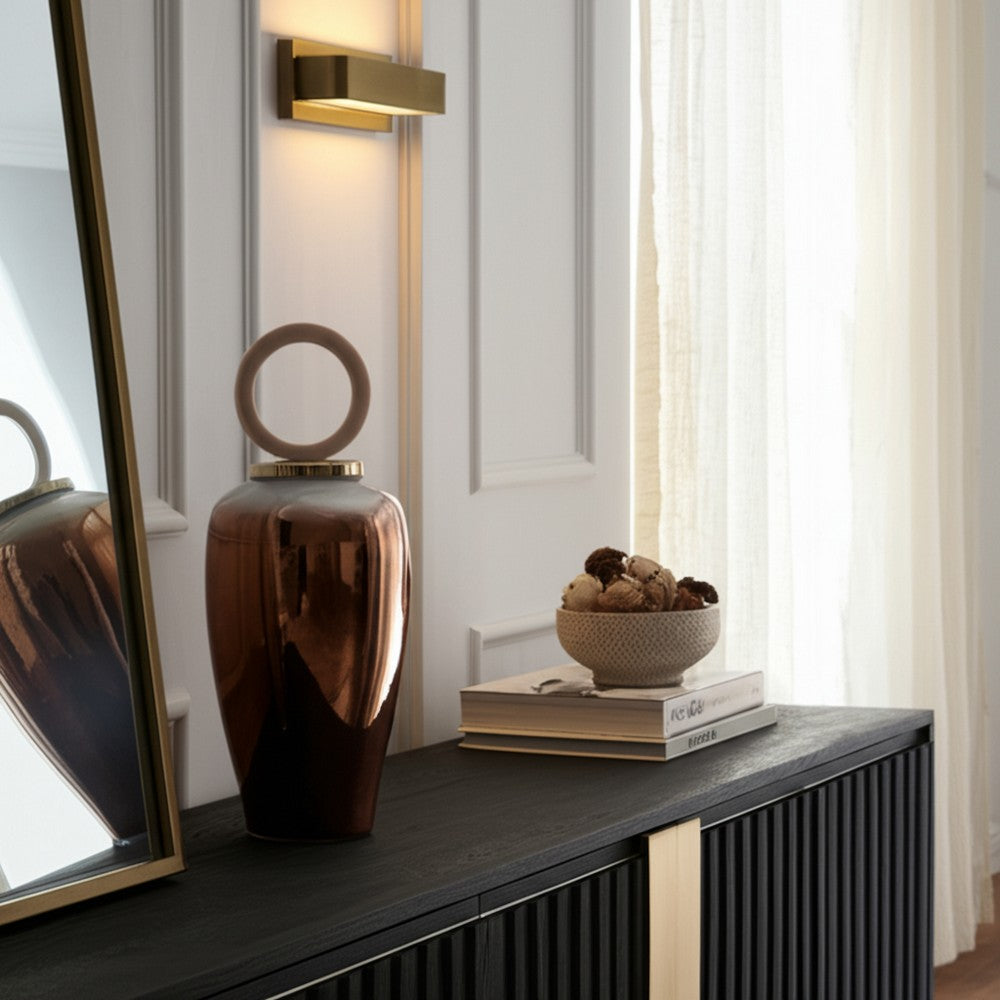Decorative Vase w Resin Topper | Ombre Copper Tone Glass Body | 28"