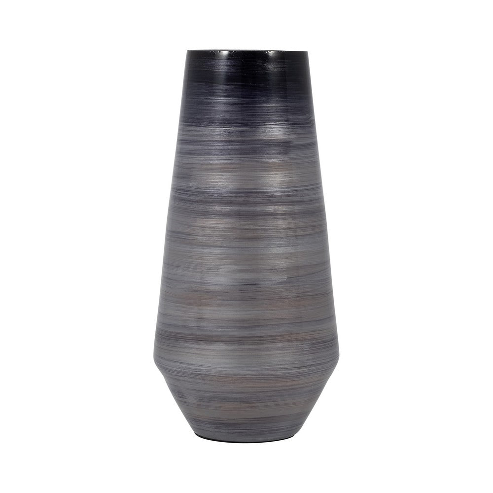 Enameled Vase | Cylinder Tapered Narrow Base | Textured Gray & Black Glass