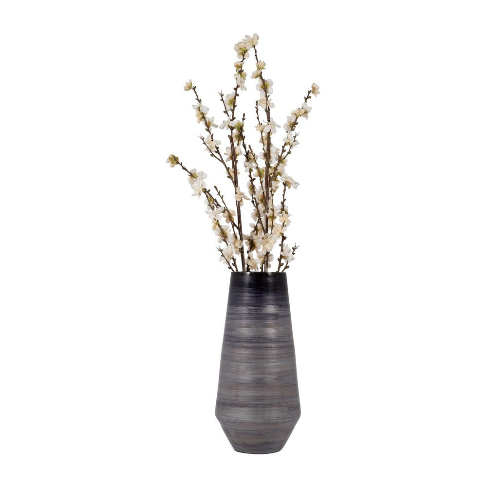 Enameled Vase | Cylinder Tapered Narrow Base | Textured Gray & Black Glass