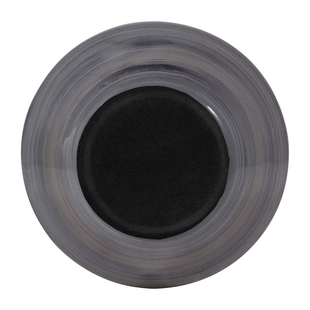 Enameled Vase | Cylinder Tapered Narrow Base | Textured Gray & Black Glass