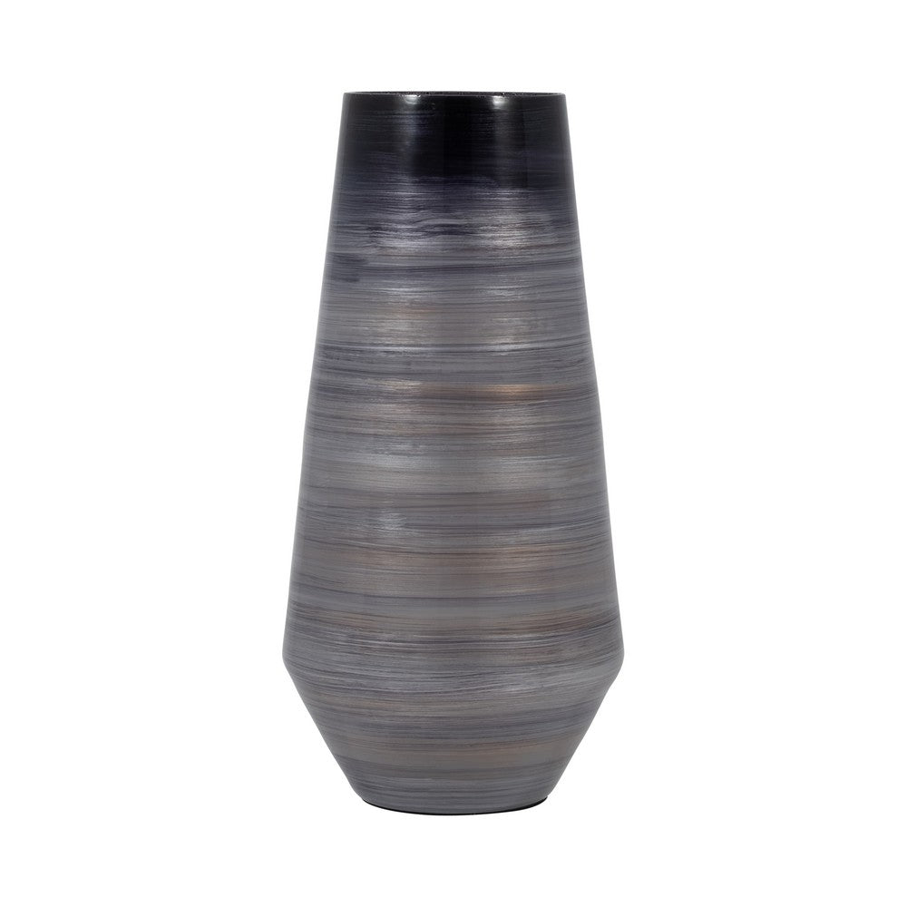Enameled Vase | Cylinder Tapered Narrow Base | Textured Gray & Black Glass