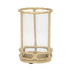 Yang Hurricane Candle Holder w Glass Cylinder | Gold Aluminum Frame 9"