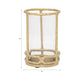 Yang Hurricane Candle Holder w Glass Cylinder | Gold Aluminum Frame 9"