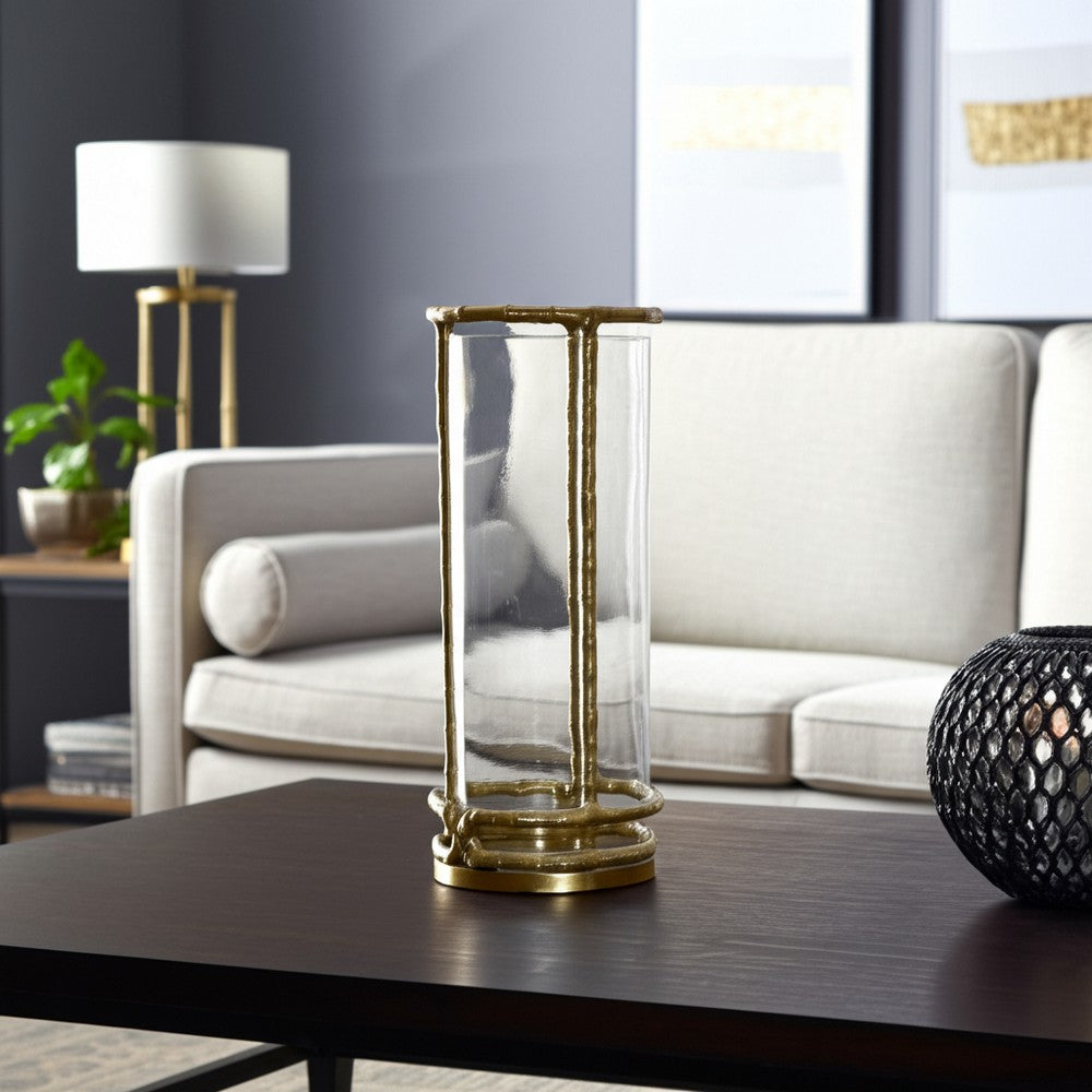 Hurricane Candle Holder | Cylinder Shaped Glass | 13" Metal Frame