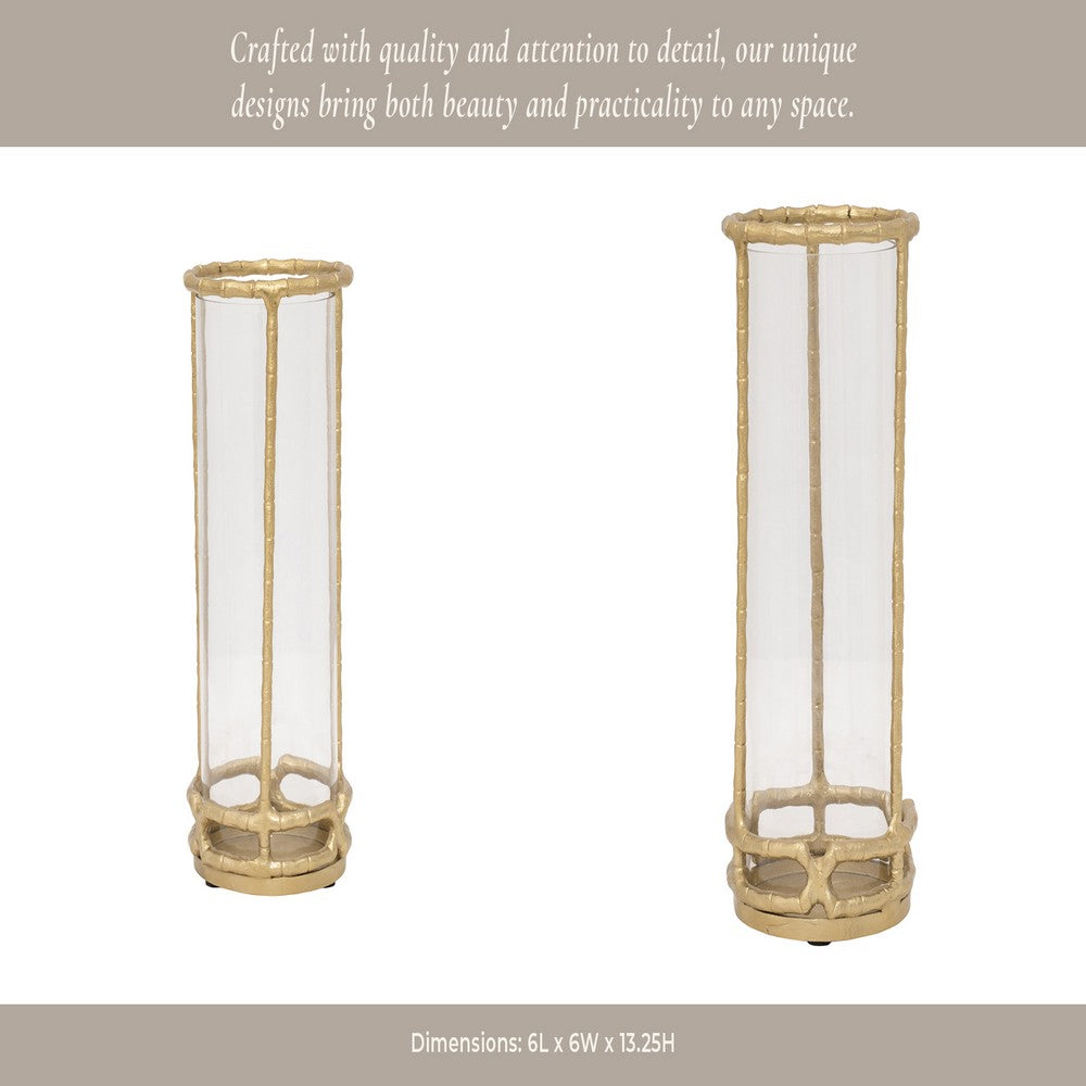 Hurricane Candle Holder | Cylinder Shaped Glass | 13" Metal Frame