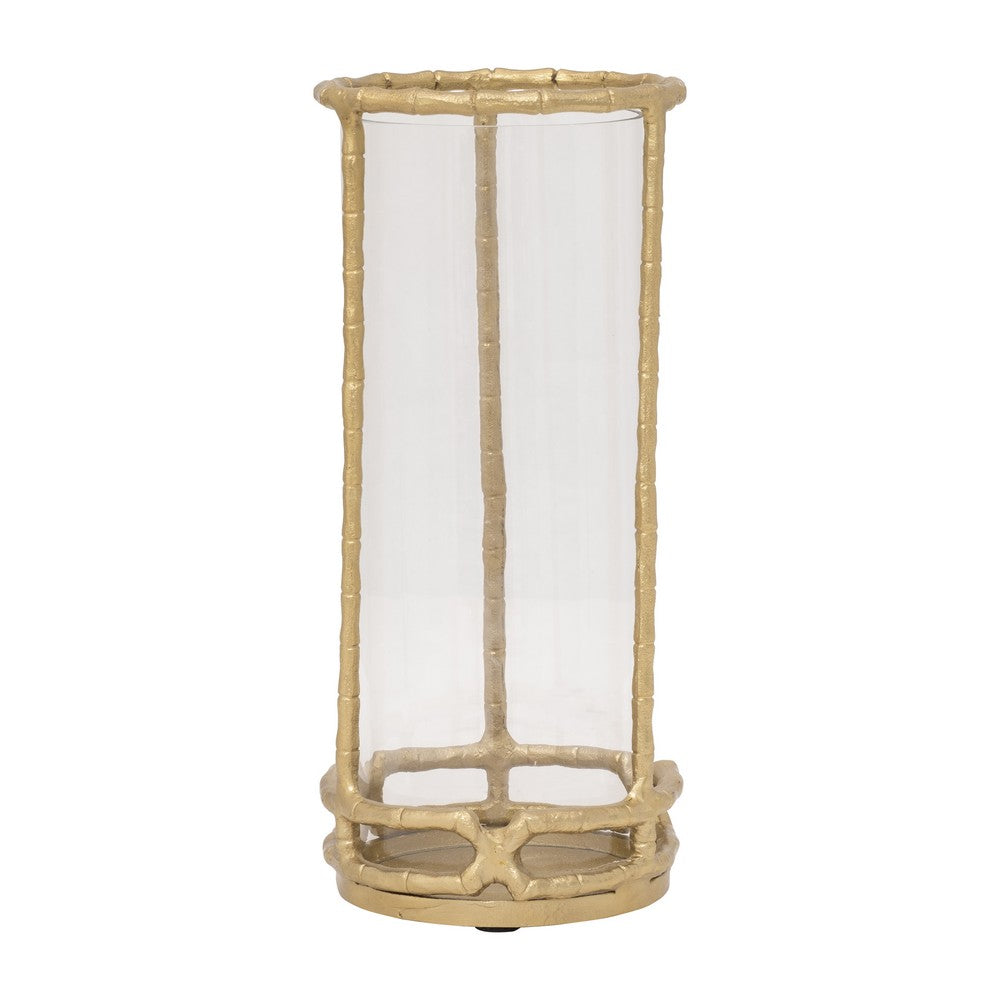 Hurricane Candle Holder | Cylinder Shaped Glass | 13" Metal Frame