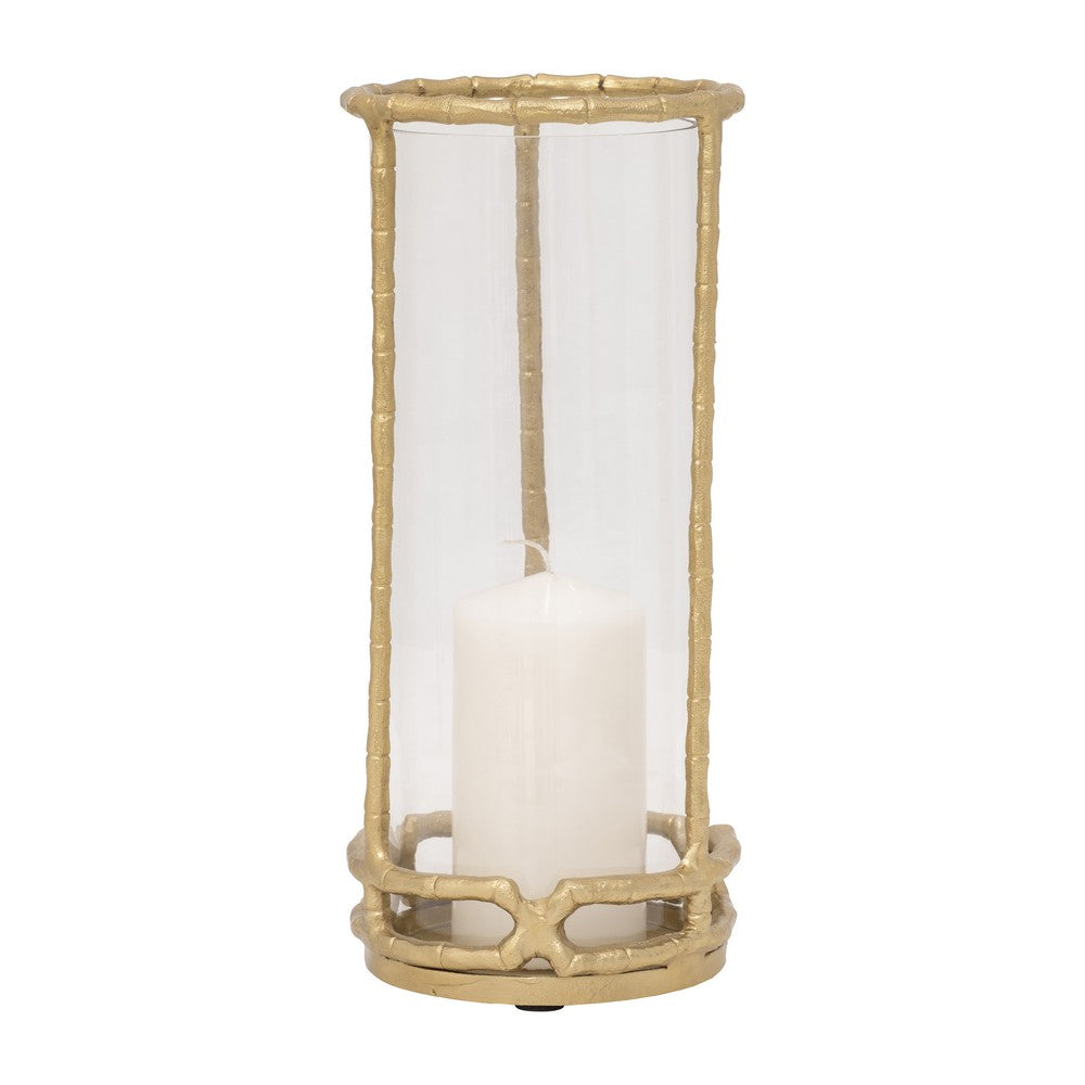 Hurricane Candle Holder | Cylinder Shaped Glass | 13" Metal Frame