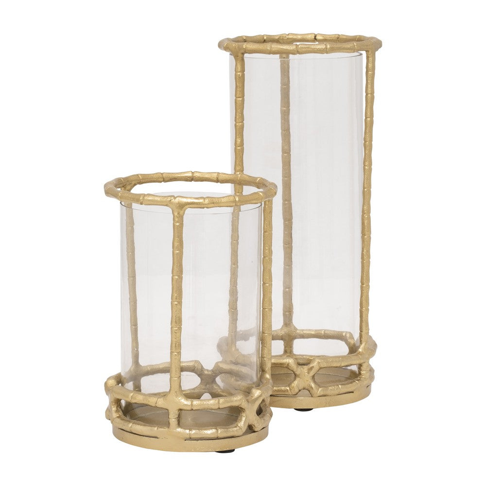 Hurricane Candle Holder | Cylinder Shaped Glass | 13" Metal Frame