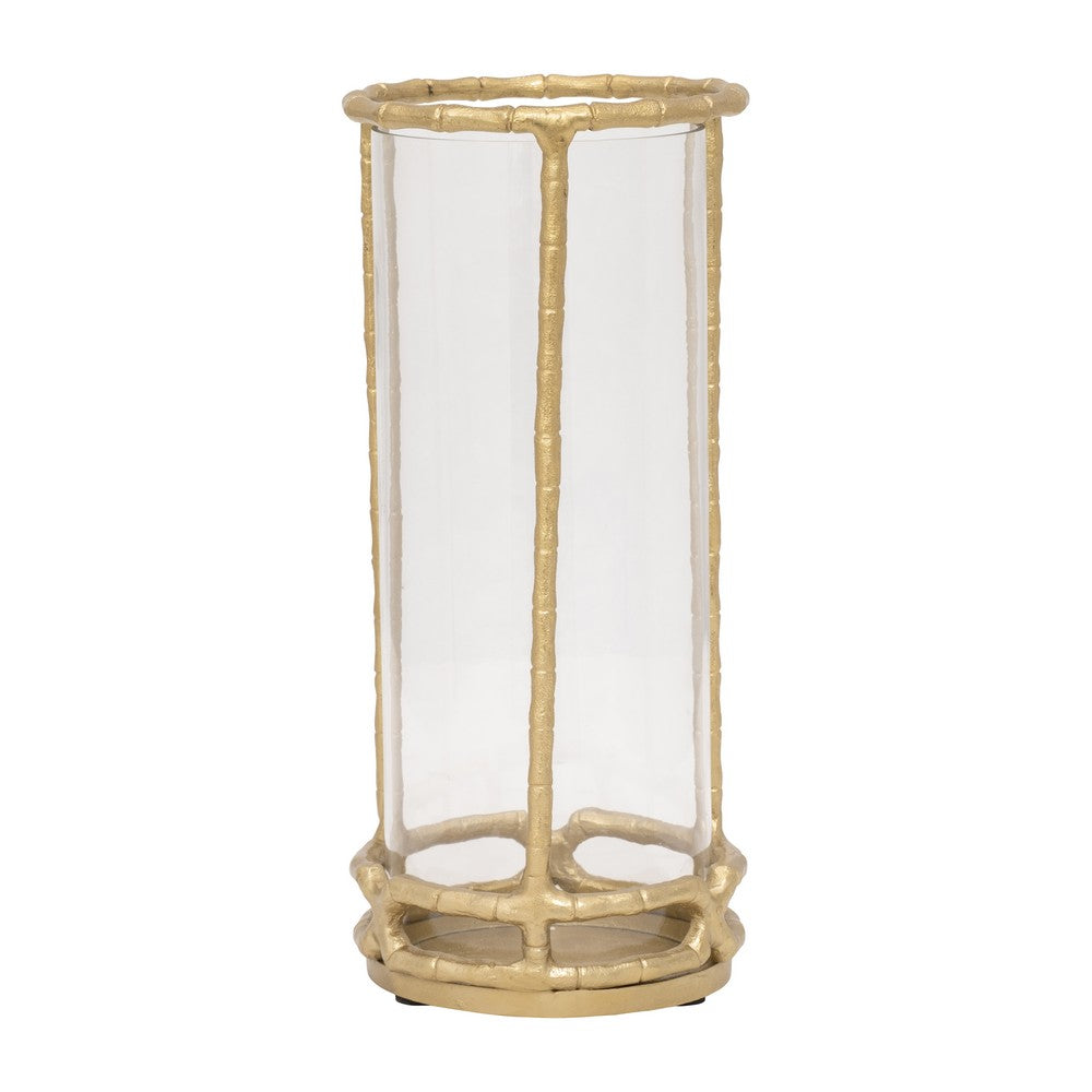 Hurricane Candle Holder | Cylinder Shaped Glass | 13" Metal Frame