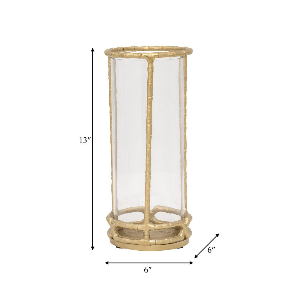 Hurricane Candle Holder | Cylinder Shaped Glass | 13" Metal Frame