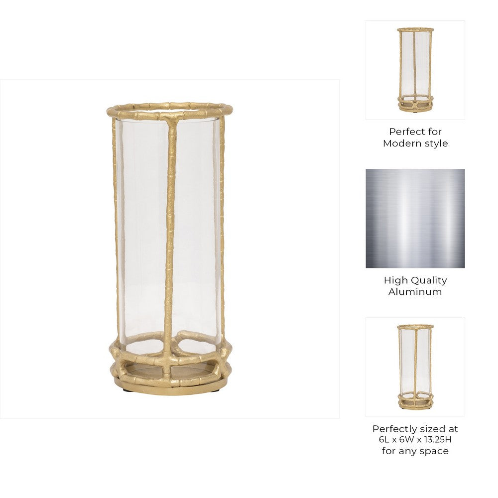 Hurricane Candle Holder | Cylinder Shaped Glass | 13" Metal Frame