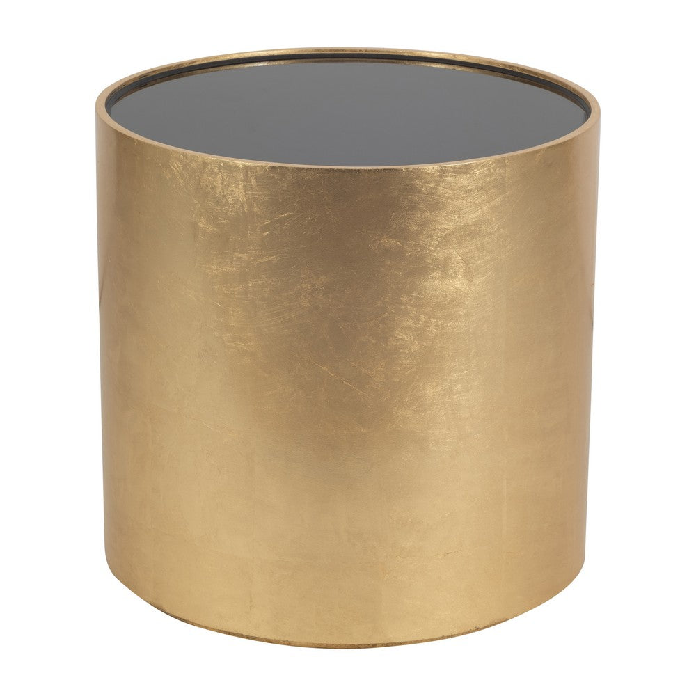 Accent Table | 24" Round Black Glass Top | Brushed Gold Wood Base