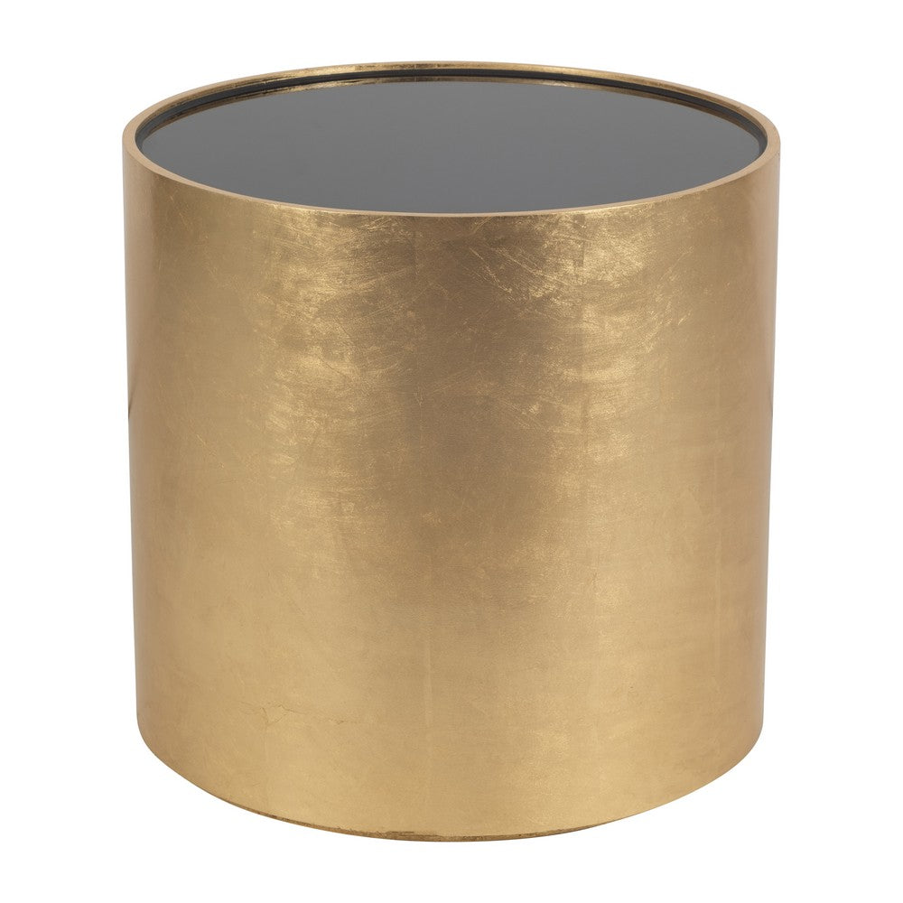Accent Table | 24" Round Black Glass Top | Brushed Gold Wood Base