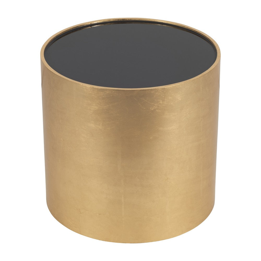 Accent Table | 24" Round Black Glass Top | Brushed Gold Wood Base