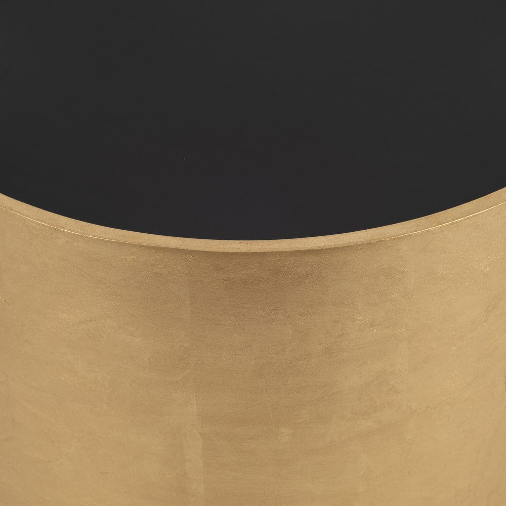 Accent Table | 24" Round Black Glass Top | Brushed Gold Wood Base