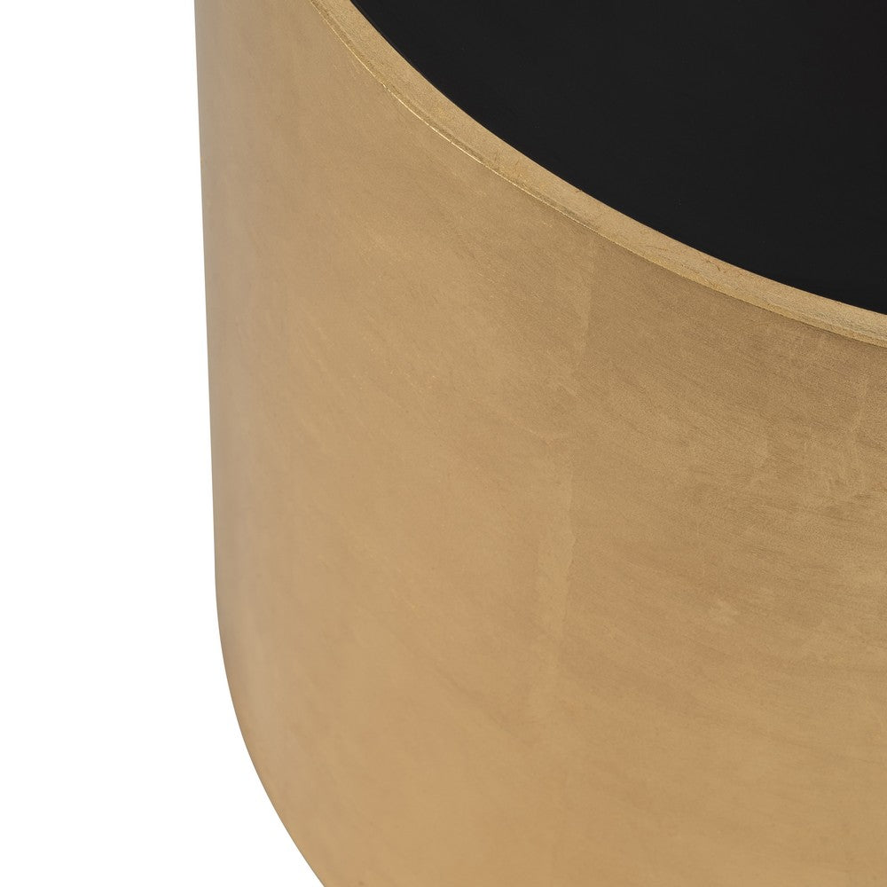 Accent Table | 24" Round Black Glass Top | Brushed Gold Wood Base