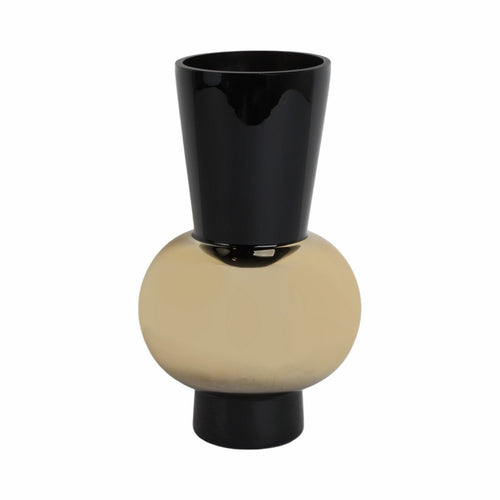 Decorative Vase | 12" Glass Totem Design | Elegant Black & Gold