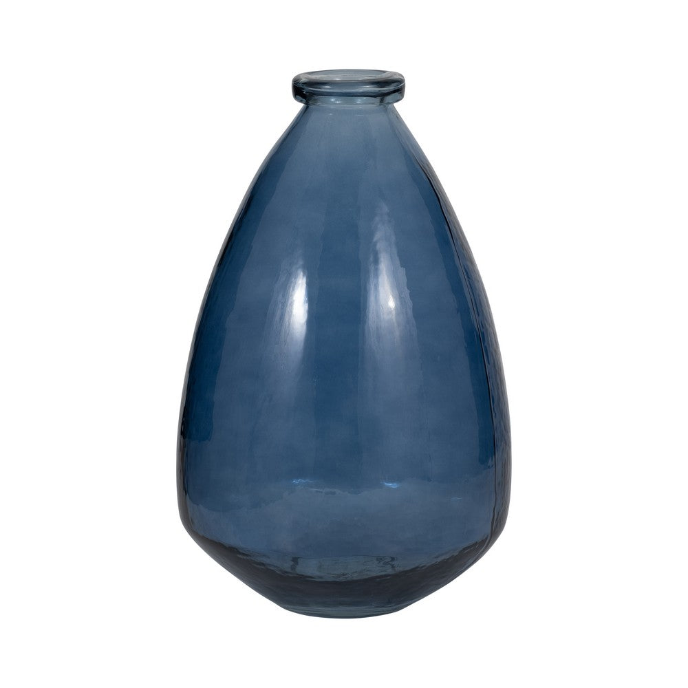 Decorative Balloon Flower Vase | 15" | Blue Hand Blown Glass Design