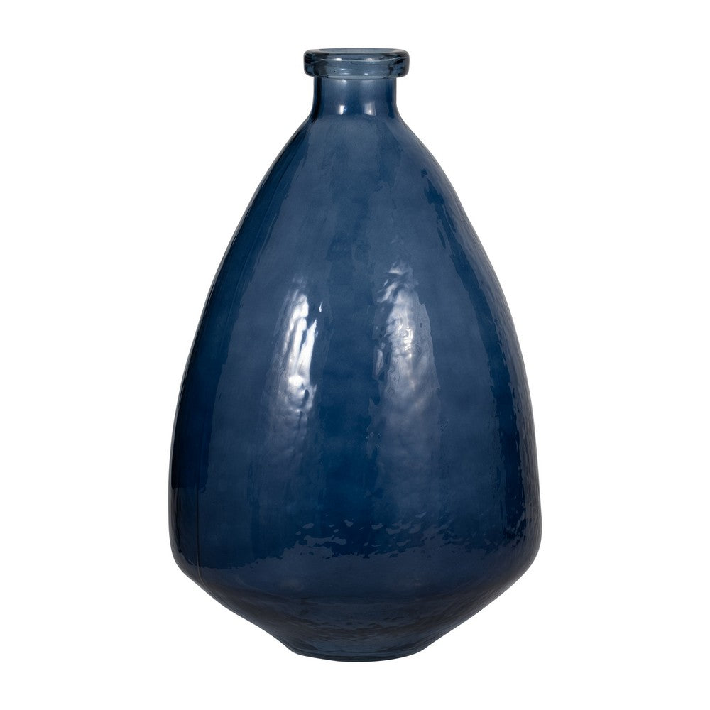 Decorative Vase | Pottery Style Balloon Shape | Blue Glazed Glass 19"