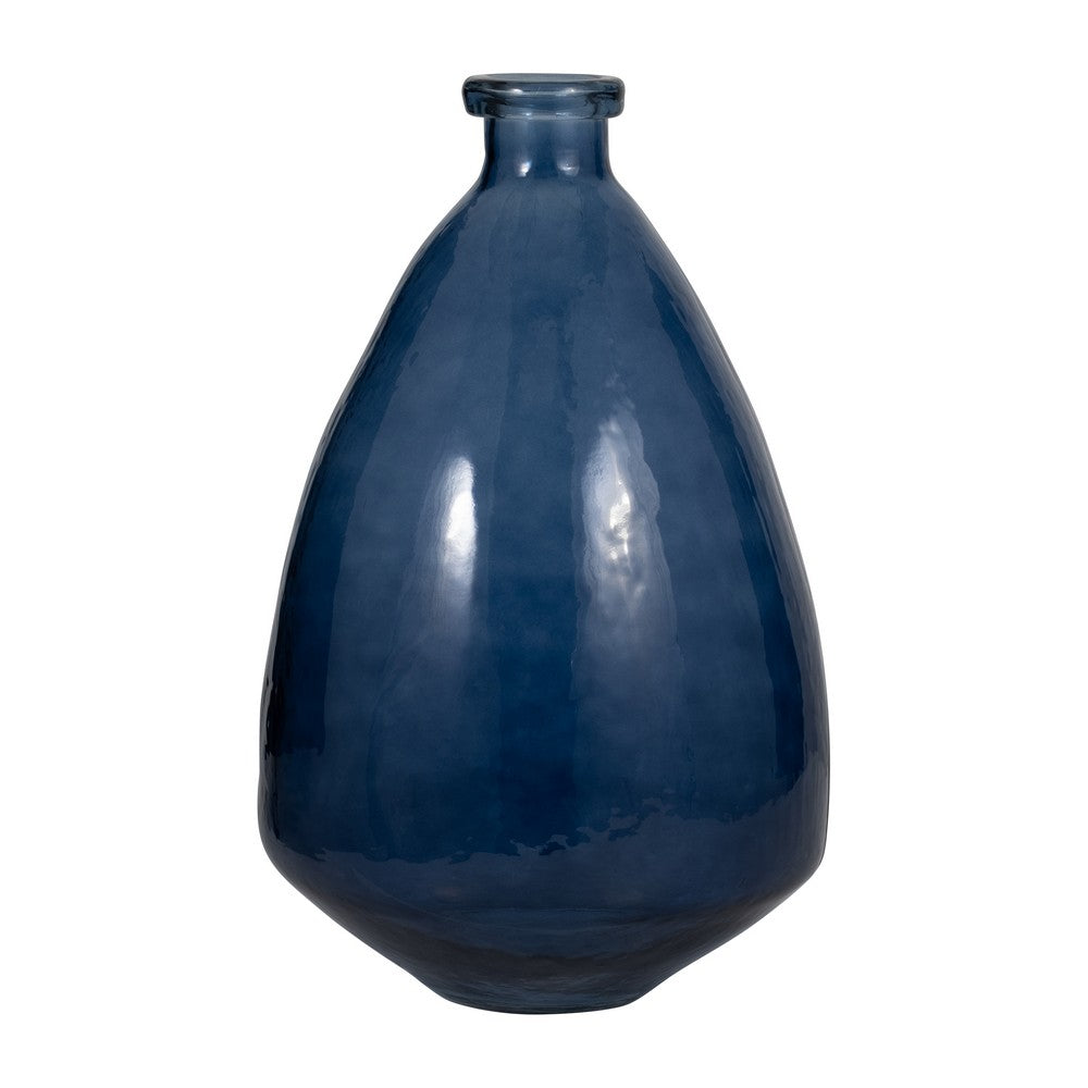 Decorative Vase | Pottery Style Balloon Shape | Blue Glazed Glass 19"