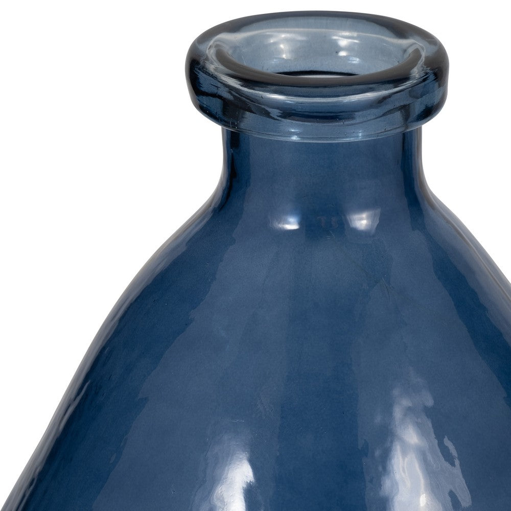 Decorative Vase | Pottery Style Balloon Shape | Blue Glazed Glass 19"
