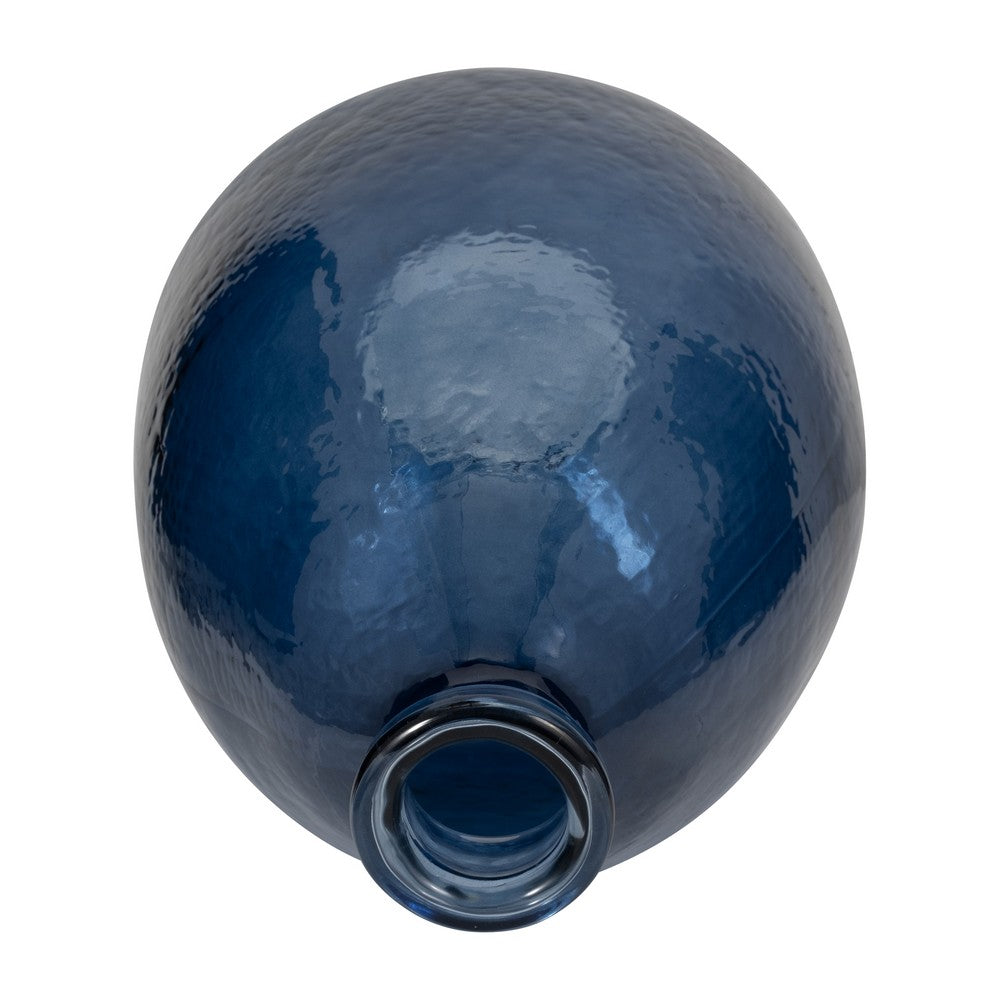 Decorative Vase | Pottery Style Balloon Shape | Blue Glazed Glass 19"