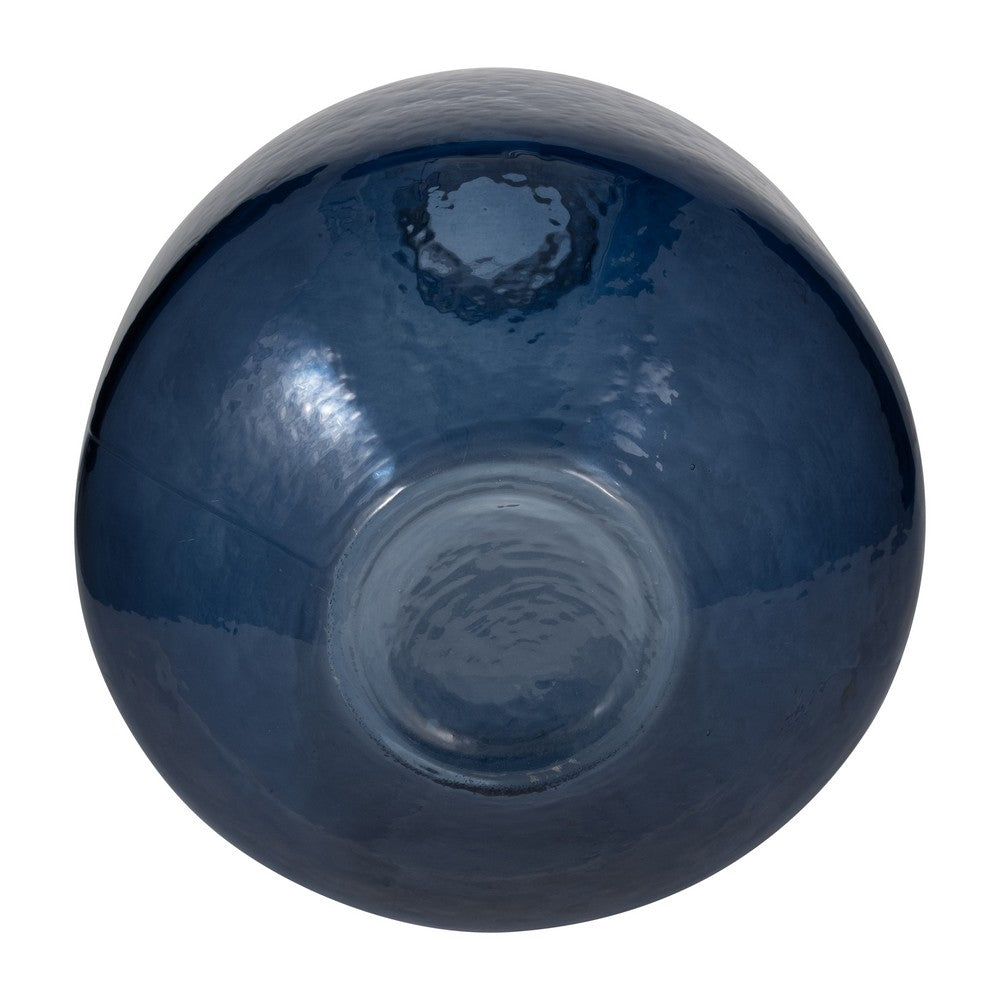 Decorative Vase | Pottery Style Balloon Shape | Blue Glazed Glass 19"