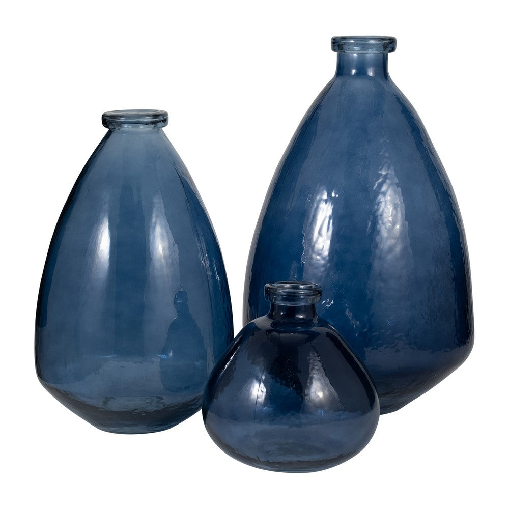 Decorative Vase | Pottery Style Balloon Shape | Blue Glazed Glass 19"