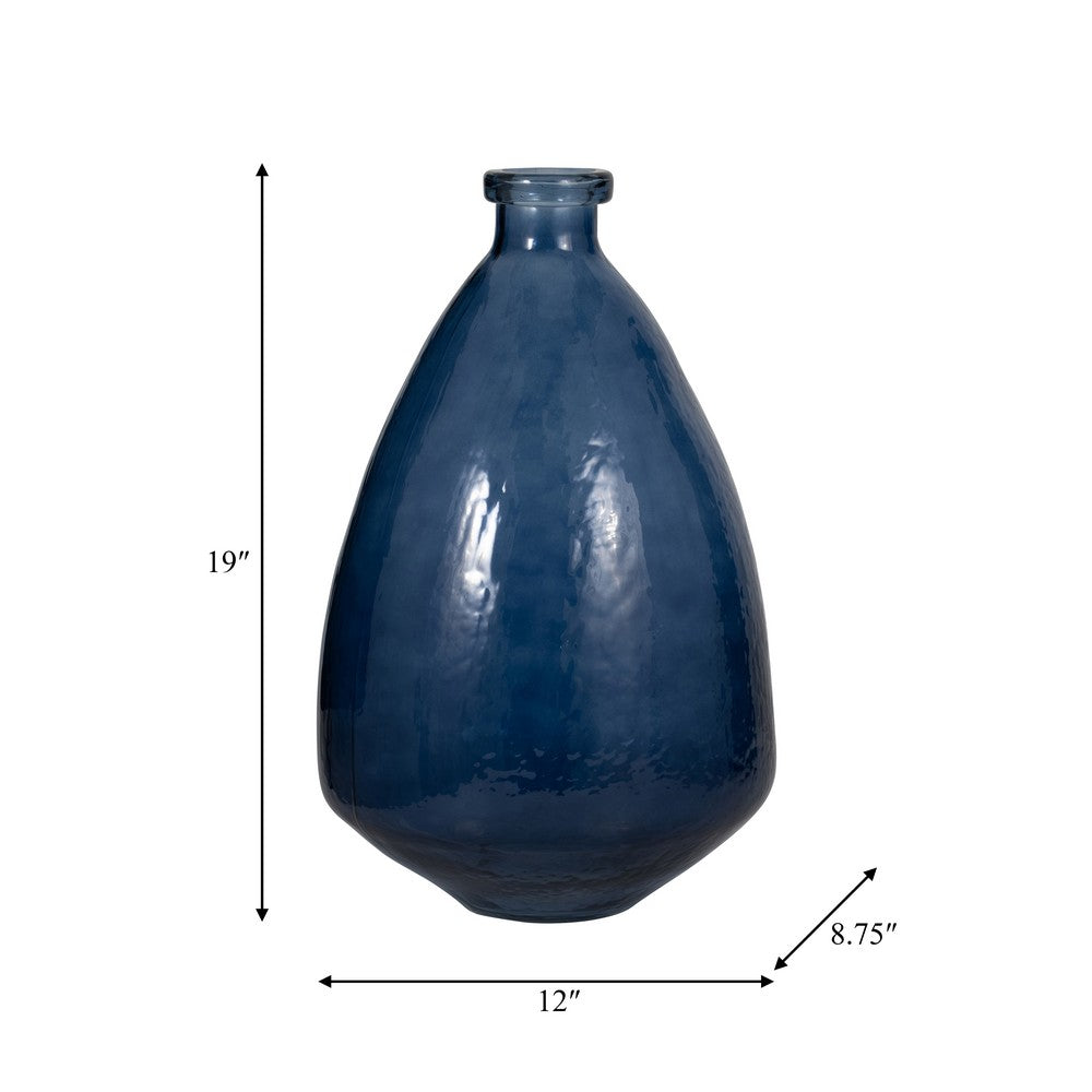 Decorative Vase | Pottery Style Balloon Shape | Blue Glazed Glass 19"